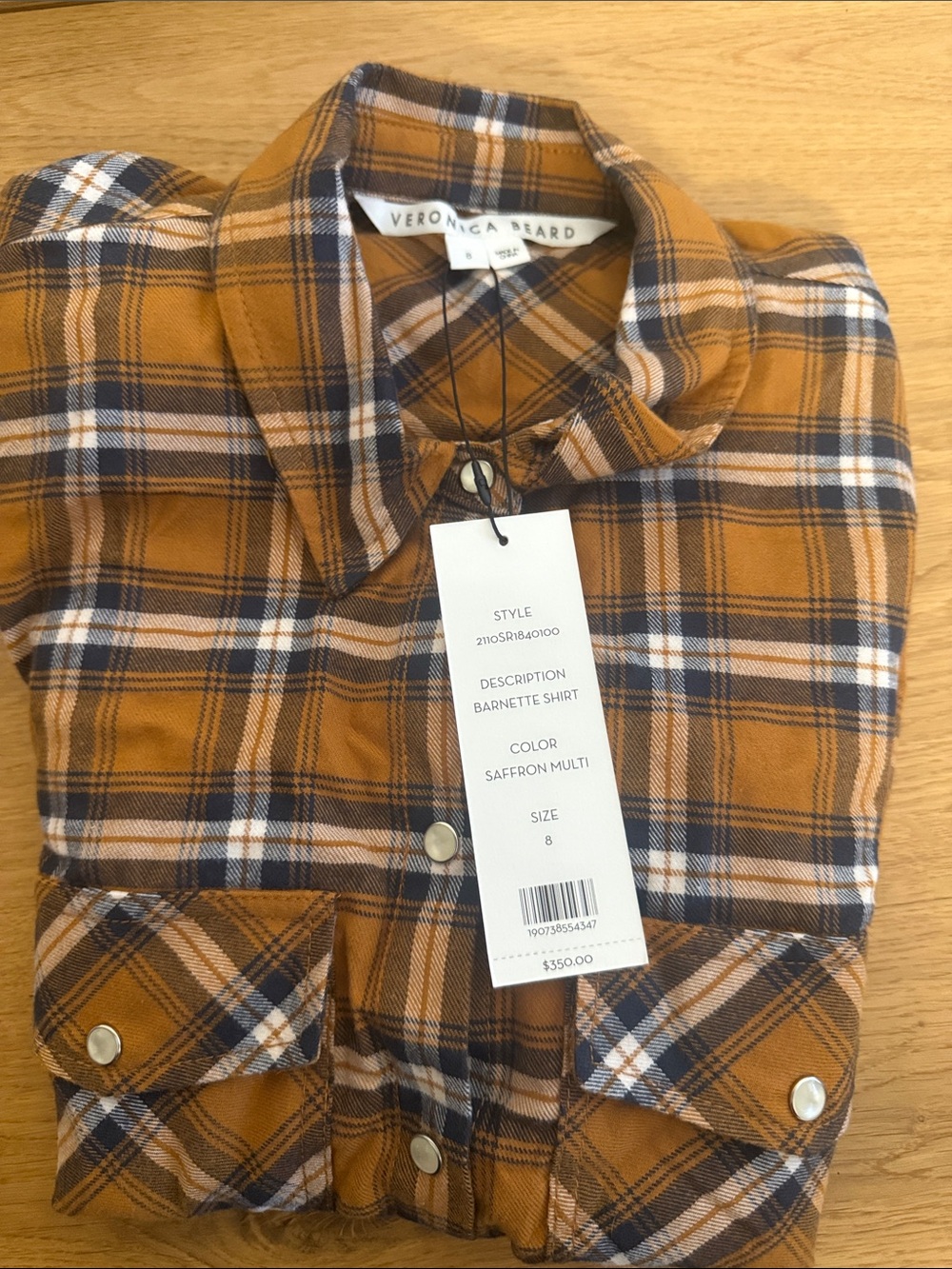 Veronica Beard Saffron and Navy Plaid Button-Down Shirt